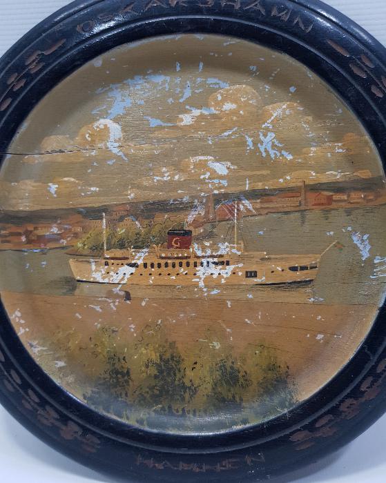 1900'LERDEN AHŞAP ÜZERİ ALMAN GEMİ RESMİ 