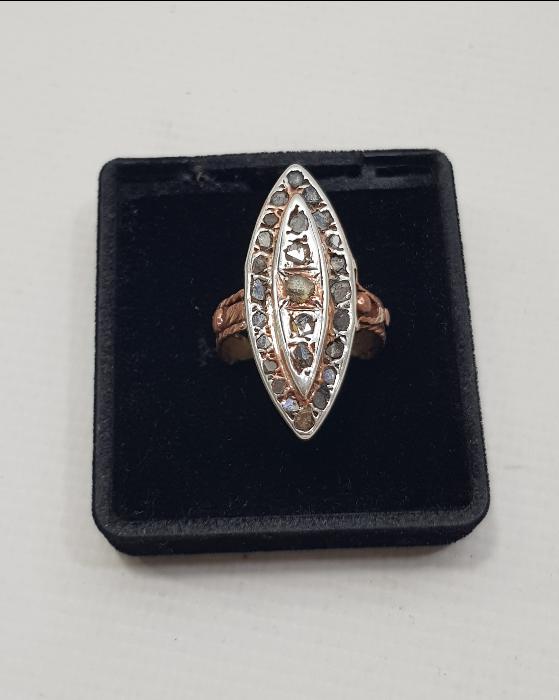 OSMANLI DÖNEMİ MEKİK FORMLU KALLAVİ BOY ELMAS YÜZÜK