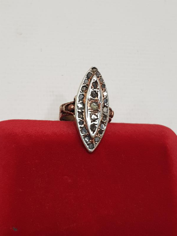 OSMANLI DÖNEMİ MEKİK FORMLU KALLAVİ BOY ELMAS YÜZÜK