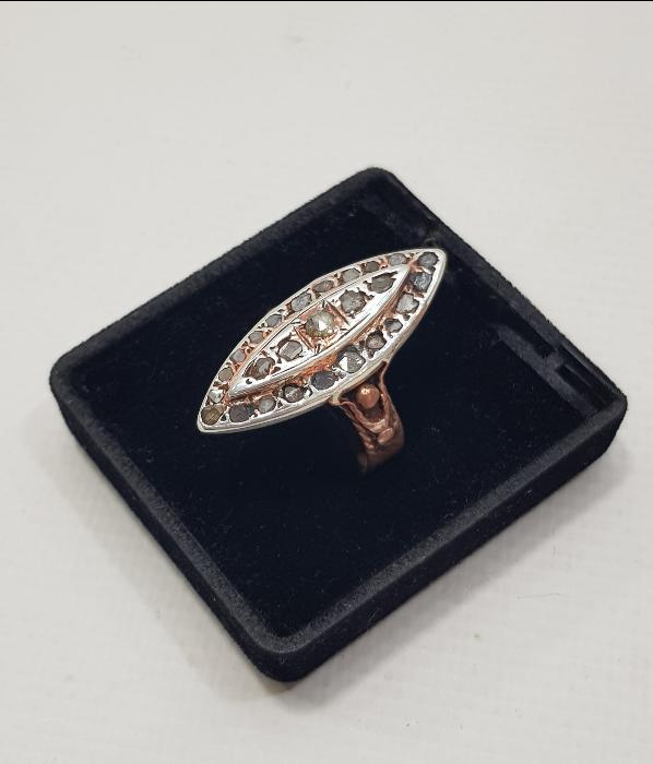 OSMANLI DÖNEMİ MEKİK FORMLU KALLAVİ BOY ELMAS YÜZÜK