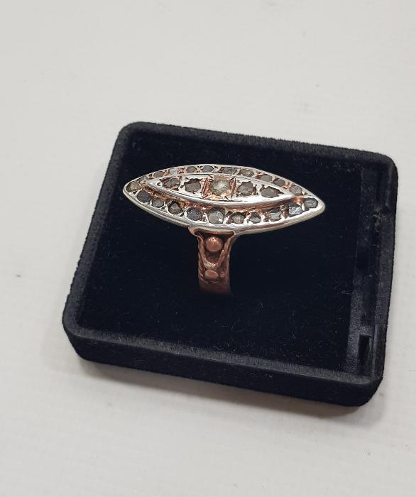 OSMANLI DÖNEMİ MEKİK FORMLU KALLAVİ BOY ELMAS YÜZÜK