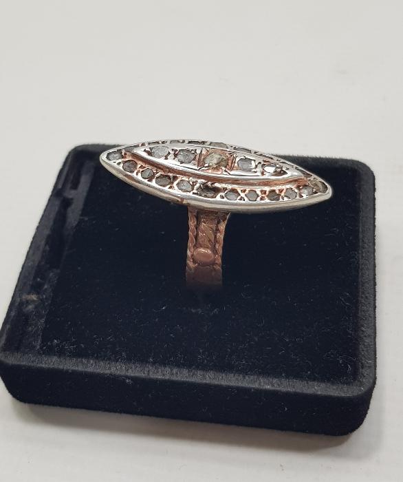 OSMANLI DÖNEMİ MEKİK FORMLU KALLAVİ BOY ELMAS YÜZÜK