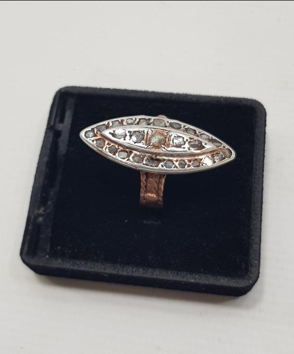 OSMANLI DÖNEMİ MEKİK FORMLU KALLAVİ BOY ELMAS YÜZÜK