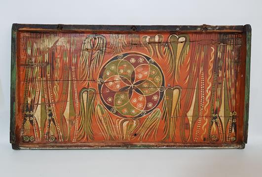 OSMANLI DÖNEMİ KÖK BOYALI ÇARKIFELEK RESİMLİ SANDIK KAPAĞI