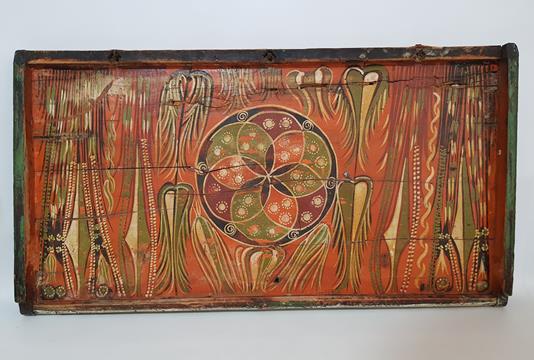 OSMANLI DÖNEMİ KÖK BOYALI ÇARKIFELEK RESİMLİ SANDIK KAPAĞI