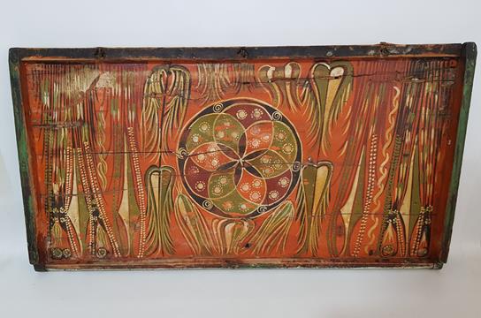 OSMANLI DÖNEMİ KÖK BOYALI ÇARKIFELEK RESİMLİ SANDIK KAPAĞI