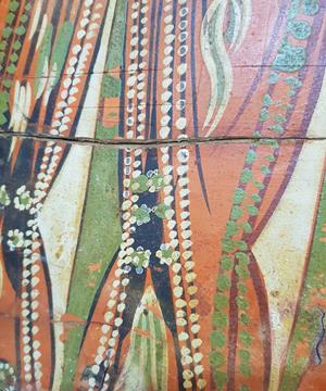 OSMANLI DÖNEMİ KÖK BOYALI ÇARKIFELEK RESİMLİ SANDIK KAPAĞI