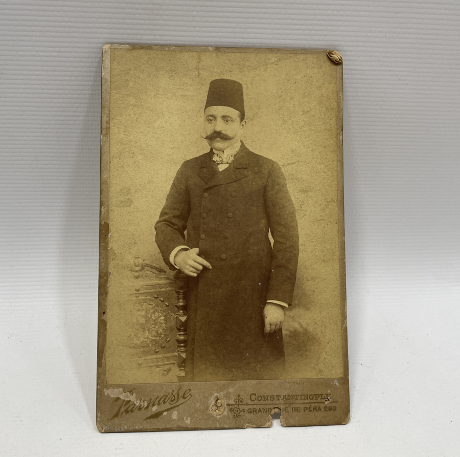 OSMANLI DÖNEMİ TALAT PAŞA GÖRSELLİ OSMANLICA YAZILI KABİN FOTOĞRAFI