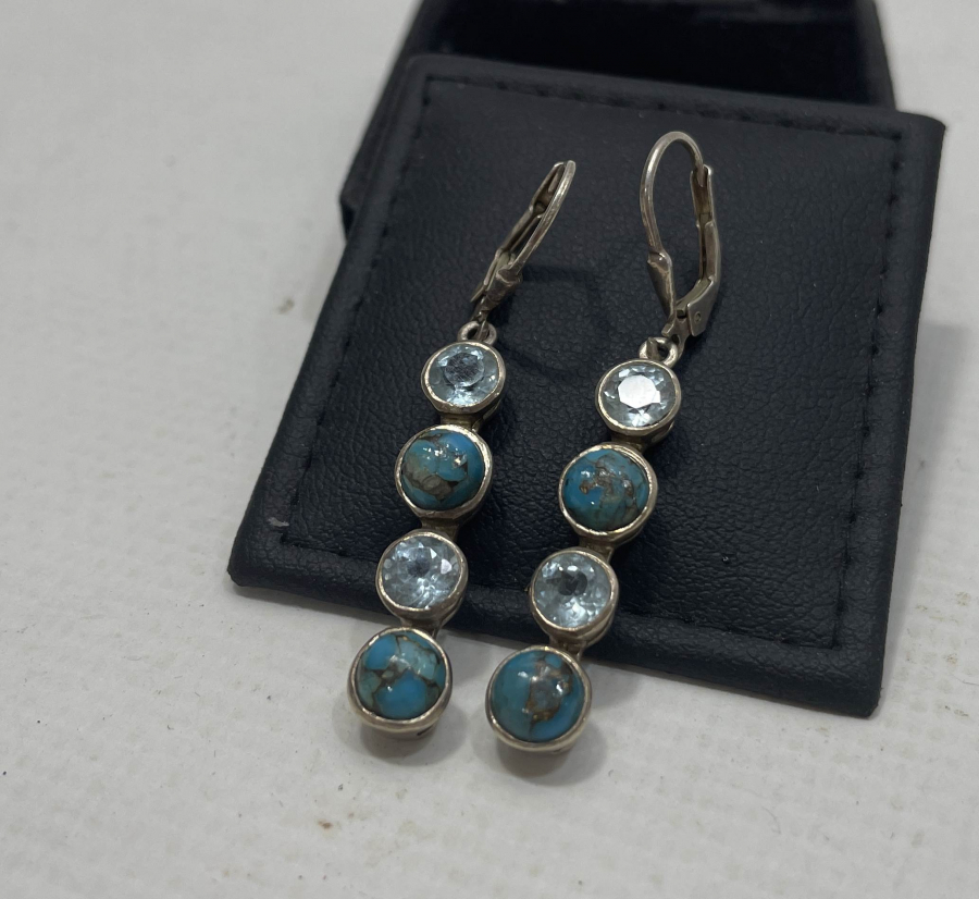 TURKUAZ VE MARGAZİT TAŞLI ÖZEL YAPIM KÜPE