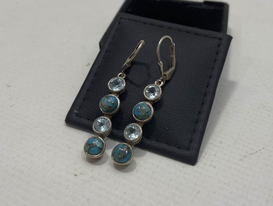 TURKUAZ VE MARGAZİT TAŞLI ÖZEL YAPIM KÜPE