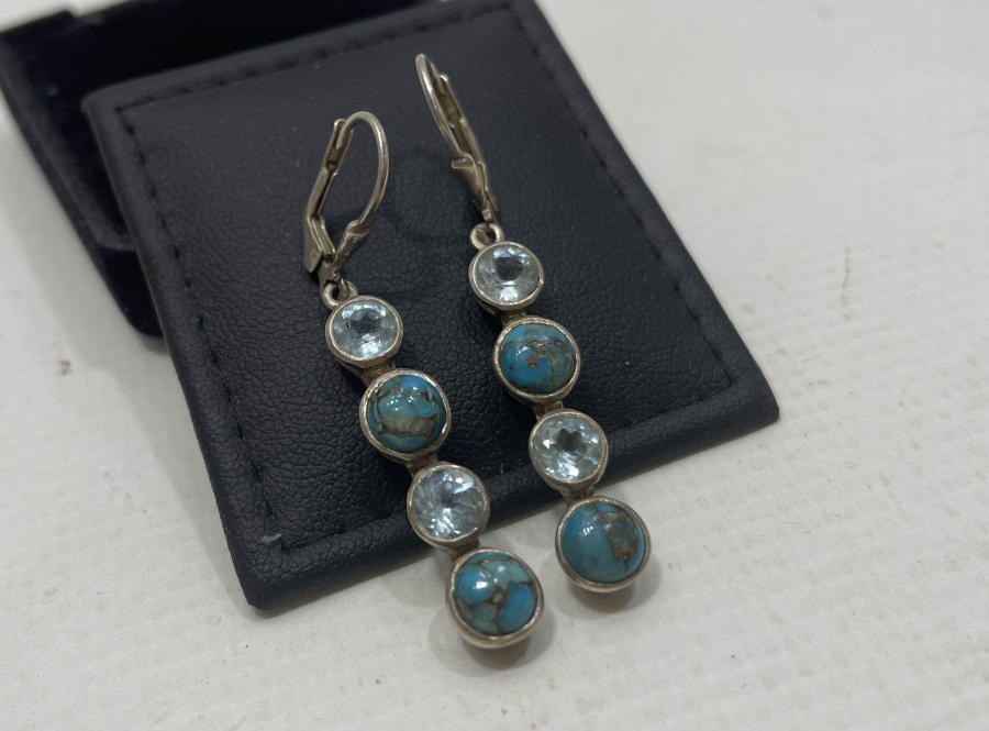 TURKUAZ VE MARGAZİT TAŞLI ÖZEL YAPIM KÜPE