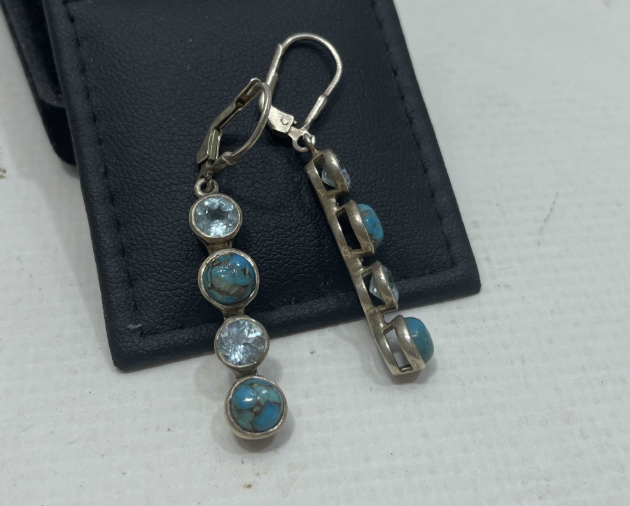 TURKUAZ VE MARGAZİT TAŞLI ÖZEL YAPIM KÜPE