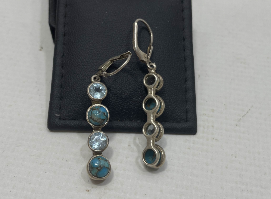 TURKUAZ VE MARGAZİT TAŞLI ÖZEL YAPIM KÜPE