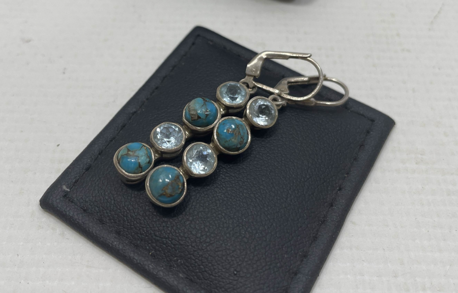 TURKUAZ VE MARGAZİT TAŞLI ÖZEL YAPIM KÜPE