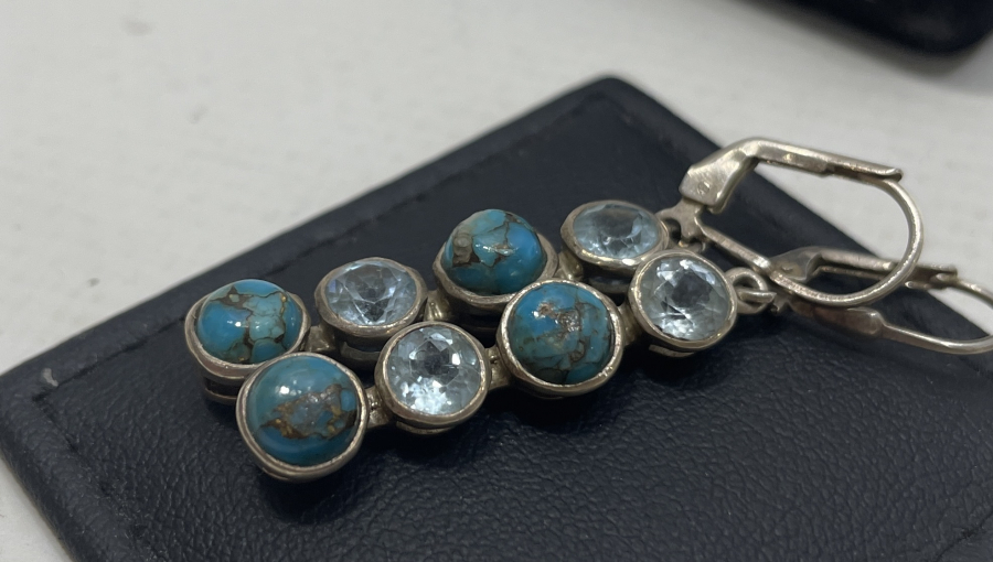 TURKUAZ VE MARGAZİT TAŞLI ÖZEL YAPIM KÜPE