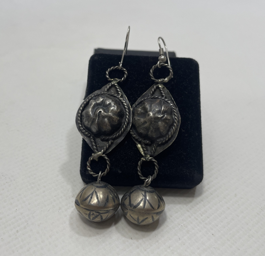 OSMANLI DÖNEMİ ÇERKES İŞİ SAVATLI GÜMÜŞ KÜPE