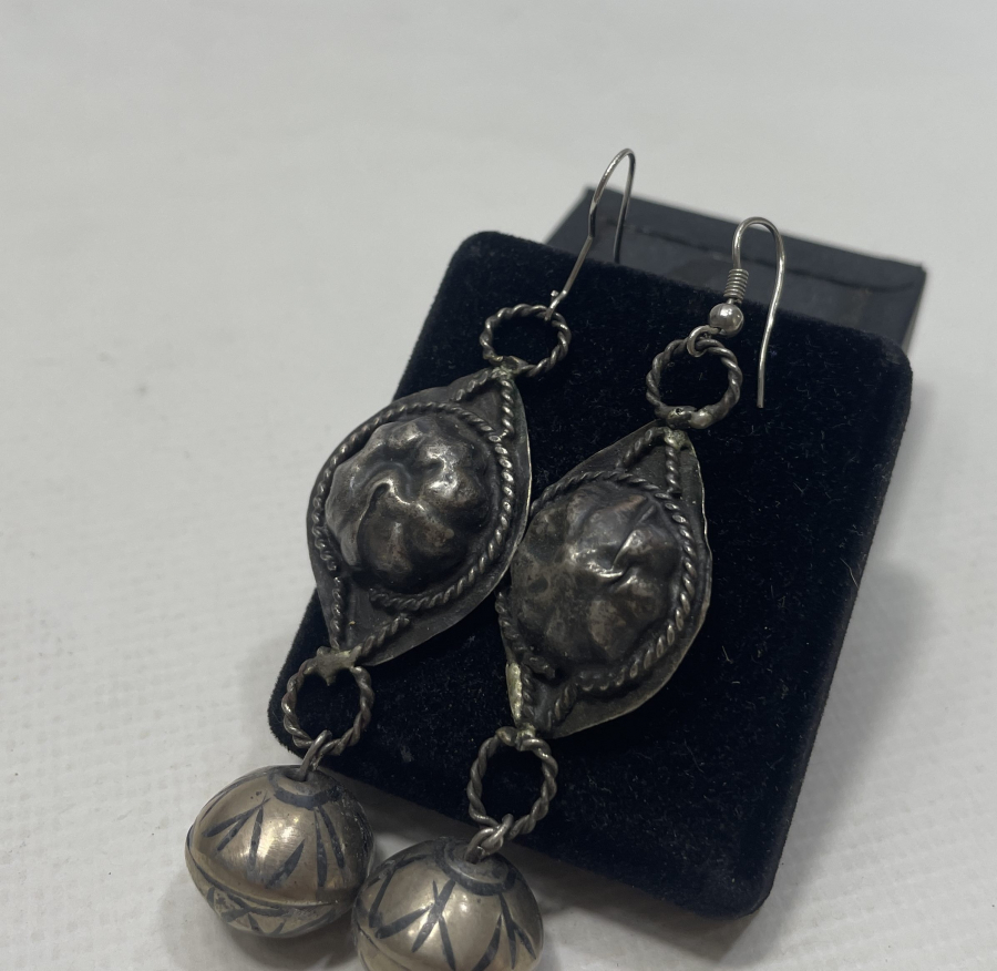 OSMANLI DÖNEMİ ÇERKES İŞİ SAVATLI GÜMÜŞ KÜPE