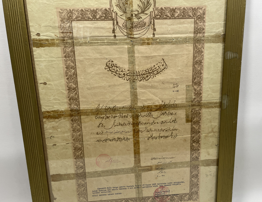 OSMANLICA YAZILI İSTİKLAL MADALYASI BERATI