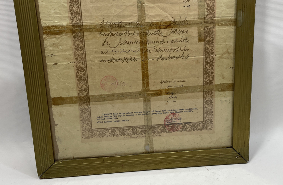 OSMANLICA YAZILI İSTİKLAL MADALYASI BERATI