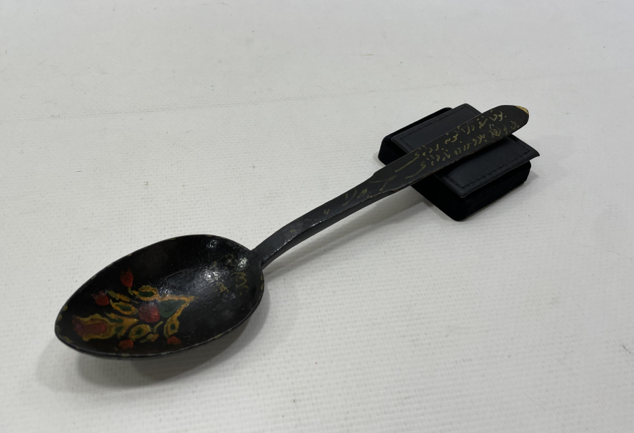 ÜZERİ OSMANLICA BEYİT YAZILI ÇOK NADİR EL YAPIMI TAHTA KAŞIK