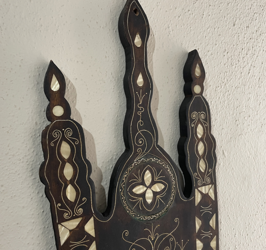 AHŞAP ÜZERİ SEDEF ÇAKMA İŞÇİLİKLİ ANTİKA KAVUKLUK - LAMBALIK