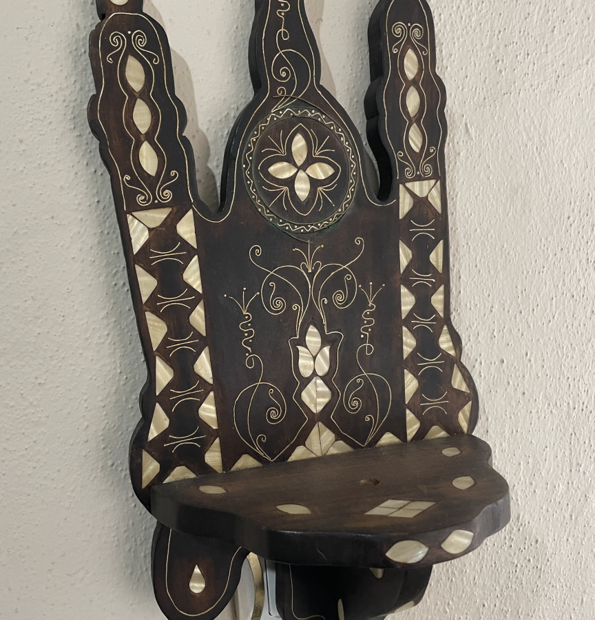 AHŞAP ÜZERİ SEDEF ÇAKMA İŞÇİLİKLİ ANTİKA KAVUKLUK - LAMBALIK