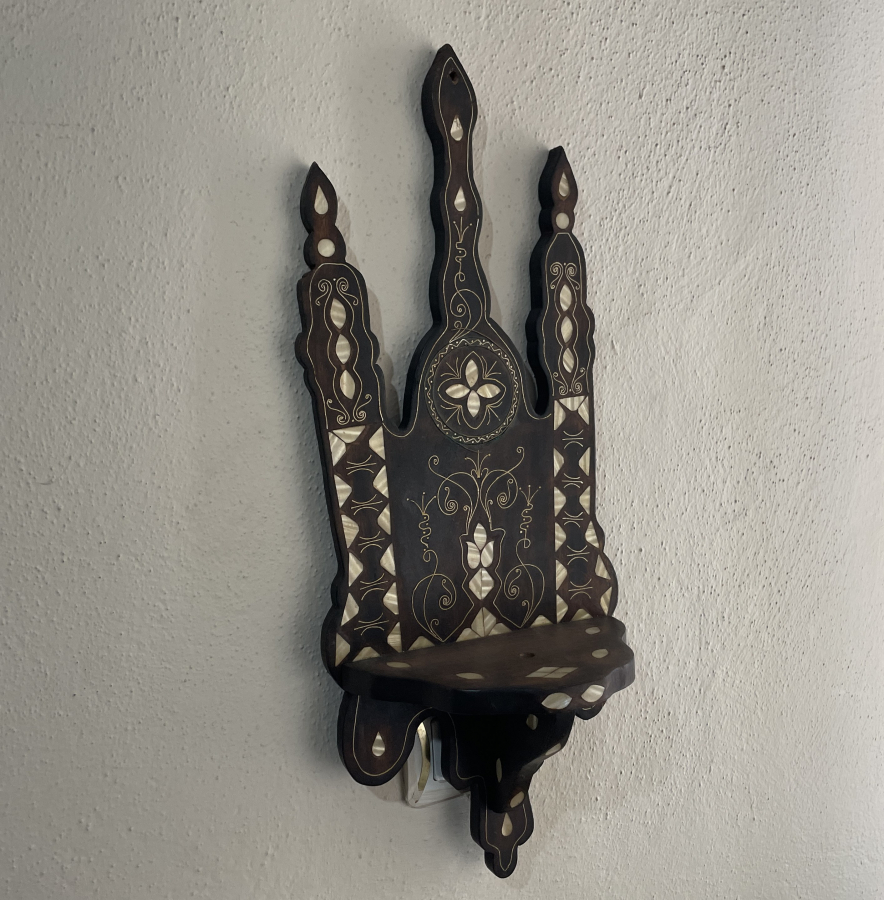 AHŞAP ÜZERİ SEDEF ÇAKMA İŞÇİLİKLİ ANTİKA KAVUKLUK - LAMBALIK