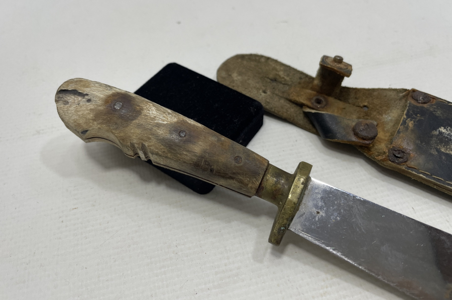 BURSA İŞİ ORJİNAL KININDAN BOYNUZ SAPLI AVCI BIÇAĞI