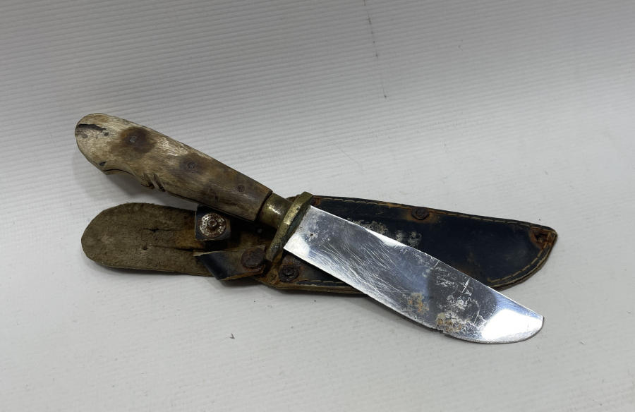 BURSA İŞİ ORJİNAL KININDAN BOYNUZ SAPLI AVCI BIÇAĞI