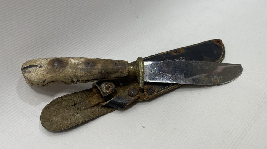 BURSA İŞİ ORJİNAL KININDAN BOYNUZ SAPLI AVCI BIÇAĞI