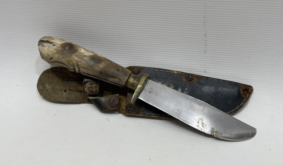 BURSA İŞİ ORJİNAL KININDAN BOYNUZ SAPLI AVCI BIÇAĞI