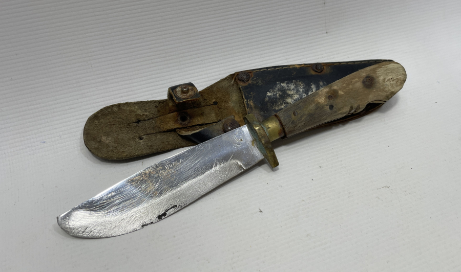 BURSA İŞİ ORJİNAL KININDAN BOYNUZ SAPLI AVCI BIÇAĞI