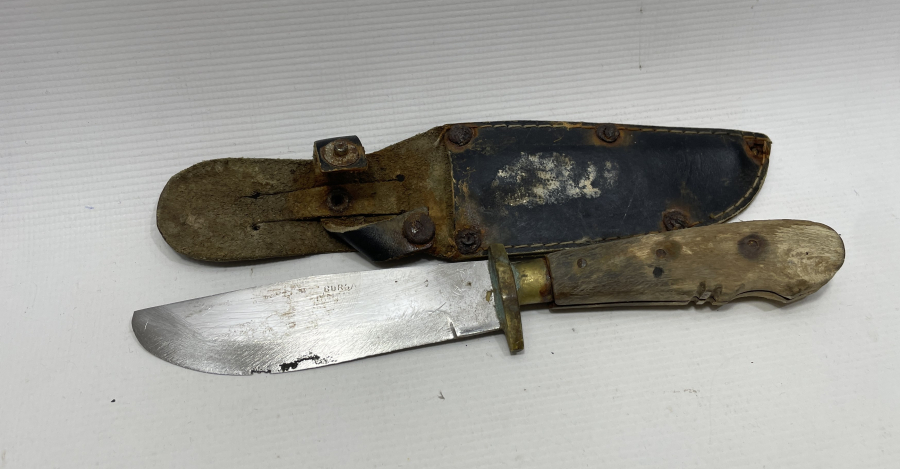 BURSA İŞİ ORJİNAL KININDAN BOYNUZ SAPLI AVCI BIÇAĞI