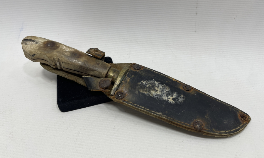 BURSA İŞİ ORJİNAL KININDAN BOYNUZ SAPLI AVCI BIÇAĞI