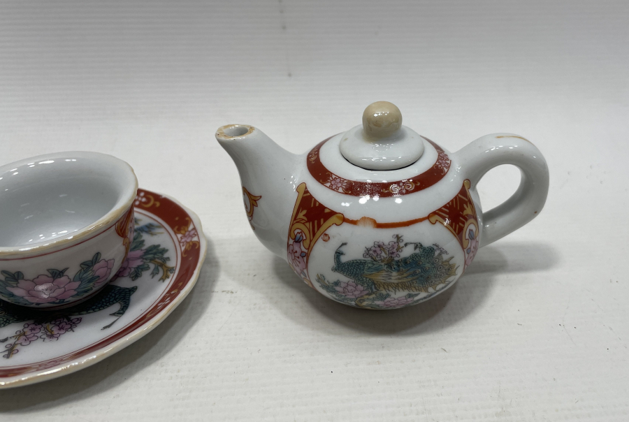 EL BOYAMA ESKİ ÇİN MİNYATÜR YEŞİL ÇAY TAKIMI