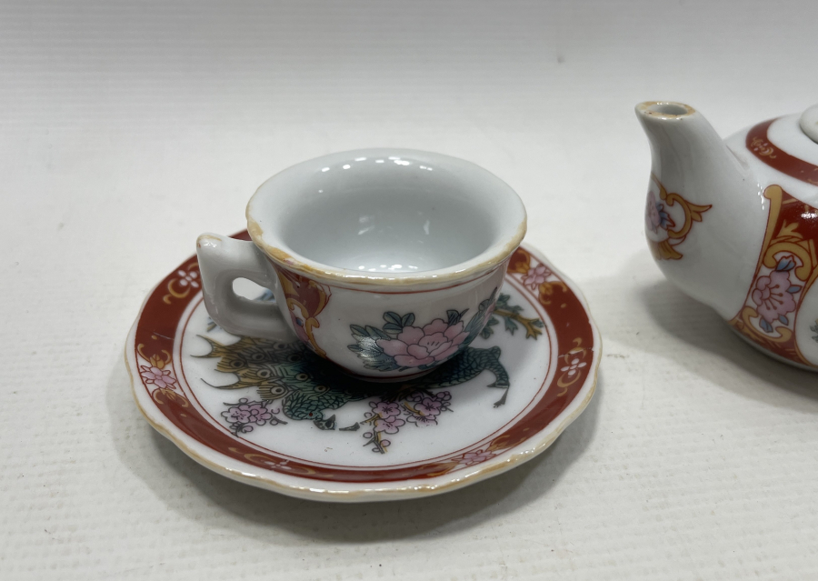 EL BOYAMA ESKİ ÇİN MİNYATÜR YEŞİL ÇAY TAKIMI