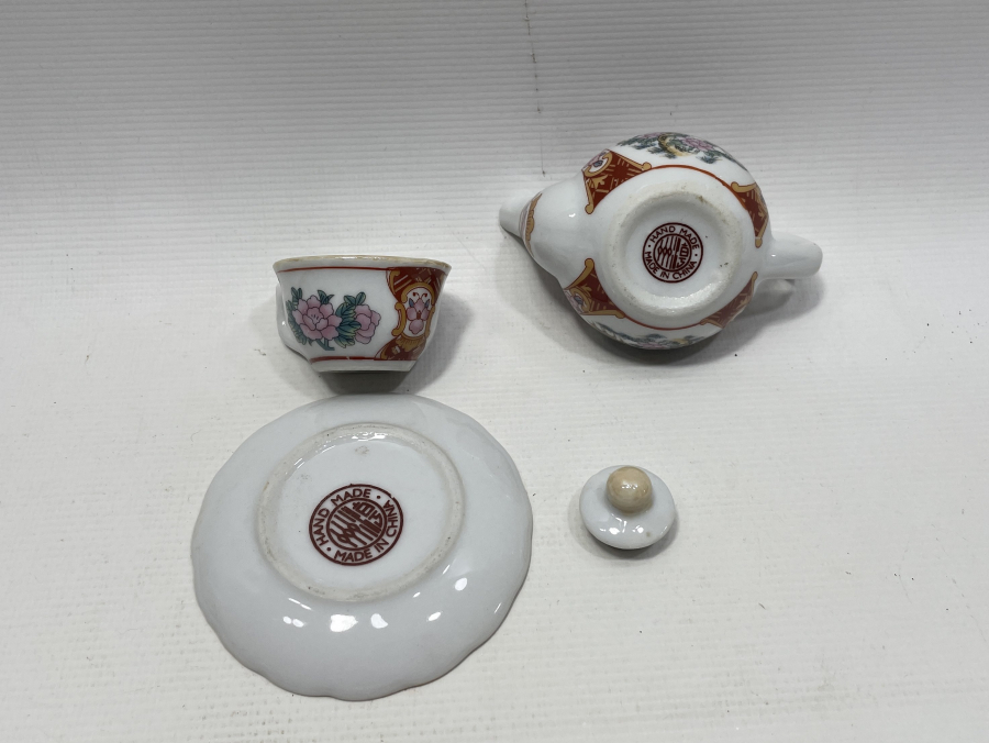 EL BOYAMA ESKİ ÇİN MİNYATÜR YEŞİL ÇAY TAKIMI