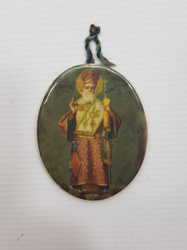 OSMANLI DÖNEMİ AZİZ NEKTARİOS TEMALI TENEKE İKONA