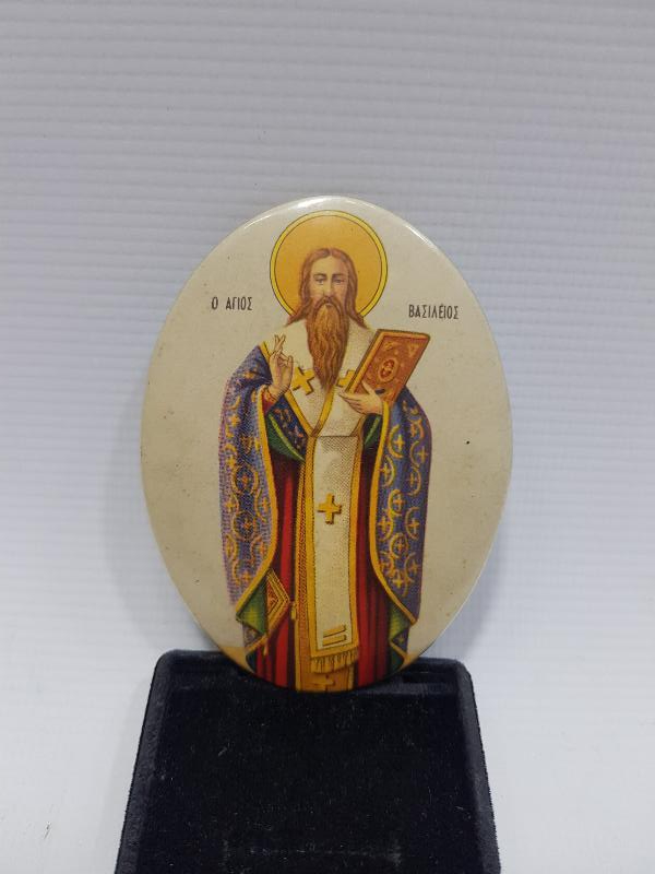 OSMANLI DÖNEMİ RUM İŞİ AZİZ BASİL TEMALI TENEKE İKONA