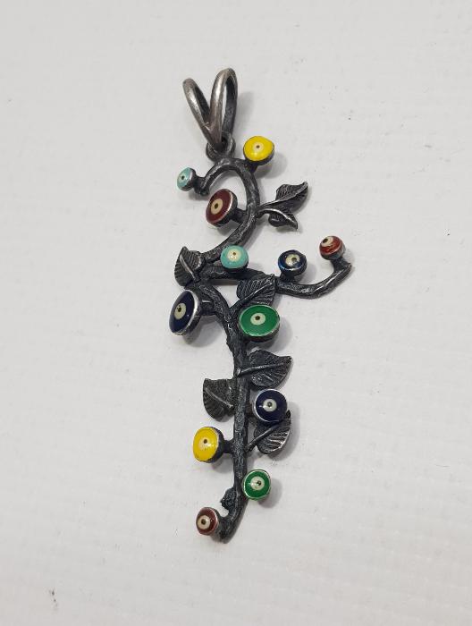 ÖZEL YAPIM NAZAR BONCUKLU GÜMÜŞ KOLYE UCU