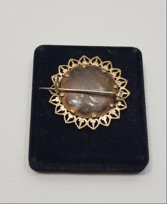 ART NOUVEAU ALTIN KAPLAMA RESİMLİK BROŞ