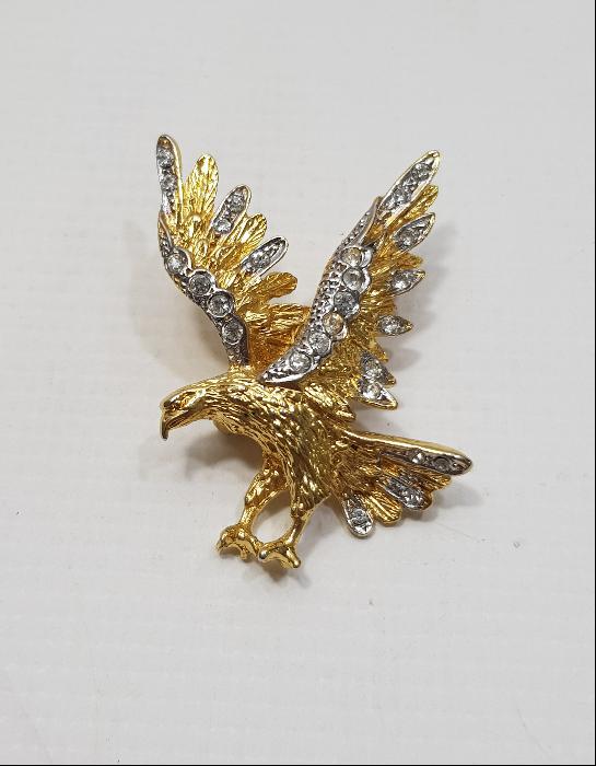 KARTAL FORMLU, SWAROVSKİ TAŞLI ALTIN KAPLAMA BROŞ