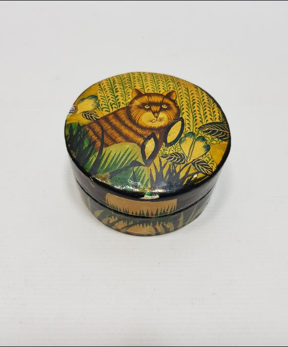 KEDİ RESİMLİ ANTİKA PAPIER MACHE KUTU