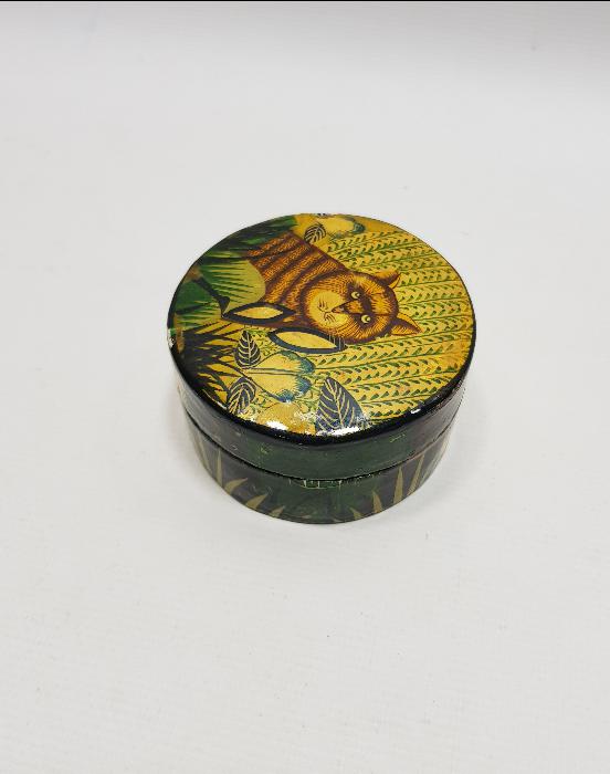 KEDİ RESİMLİ ANTİKA PAPIER MACHE KUTU