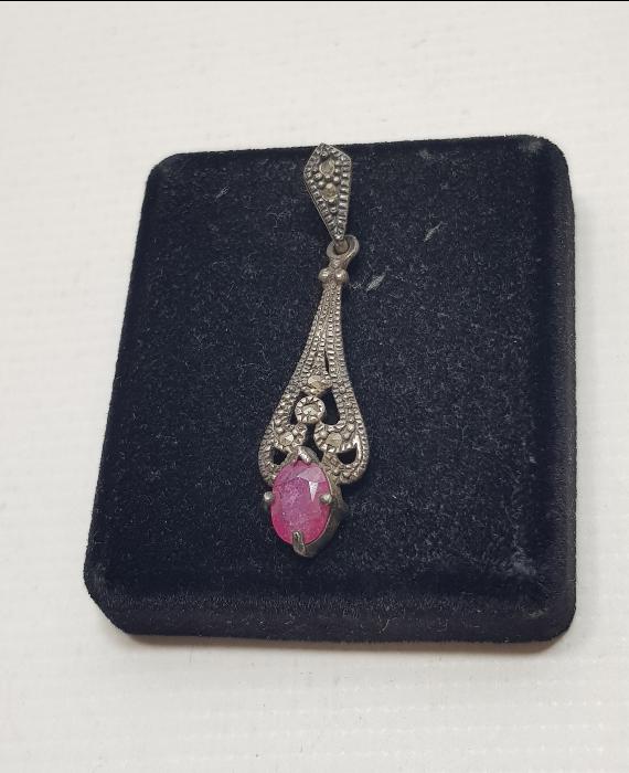 AMETİST TAŞLI DAMLA FORMLU GÜMÜŞ KOLYE UCU 