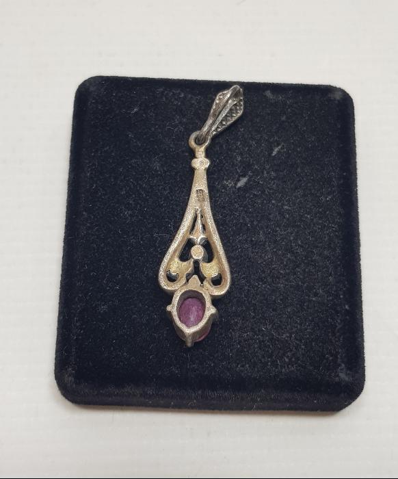 AMETİST TAŞLI DAMLA FORMLU GÜMÜŞ KOLYE UCU 