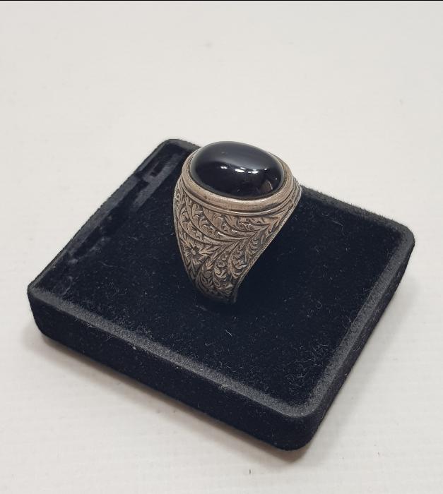 ERZURUM İŞİ KALEM İŞÇİLİKLİ VE OLTU TAŞLI GÜMÜŞ YÜZÜK