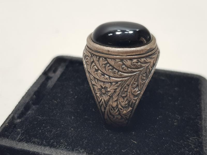 ERZURUM İŞİ KALEM İŞÇİLİKLİ VE OLTU TAŞLI GÜMÜŞ YÜZÜK