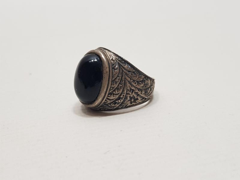 ERZURUM İŞİ KALEM İŞÇİLİKLİ VE OLTU TAŞLI GÜMÜŞ YÜZÜK