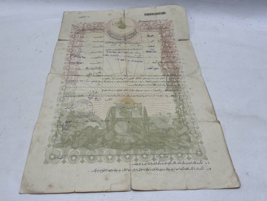 1. DÜNYA SAVAŞI DÖNEMİ ÇOK NADİR SEFERBERLİK KAĞIDI